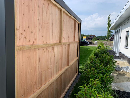 Houten zijwand enkelzijdig met zichtbaar houten frame