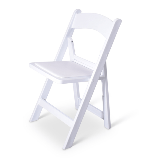 Weddingchair of klapstoel  Amsrterdam. Witte kunststof stoel inklapbaar voorzien van kunstlederen zitting met schuimvulling.