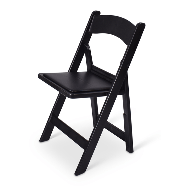 Weddingchair of klapstoel  Amsrterdam. Zwarte kunststof stoel inklapbaar voorzien van kunstlederen zitting met schuimvulling.