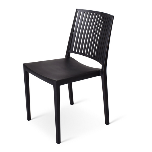 Stapelstoel Sittard Stevige designstoel gemaakt van 100% polypropyleen. UV- en waterbestendig. Makkelijk schoon te maken en geen kleurverlies. De stoel is versterkt met glasvezel. Kleur: zwart