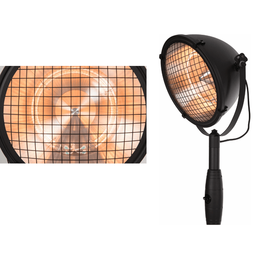 Kop van een zwarte staande heater